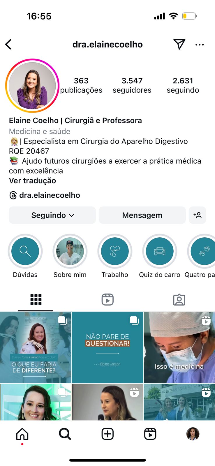 printscreen do instagram da doutora elaine